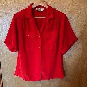 Vintage Women’s Silky Red Button Down Blouse